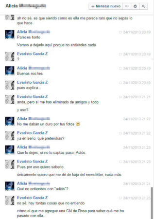 Conversación de Facebook con una Community Manager suya.
