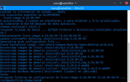 Desinstalación de un kérnel mal compilado.
