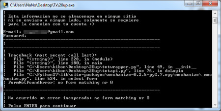 Error del programa para descargar fotos de Tuenti.
