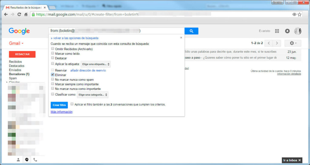 Bloquear un remitente en GMail.