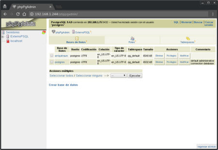 Interfaz web para PostgreSQL.