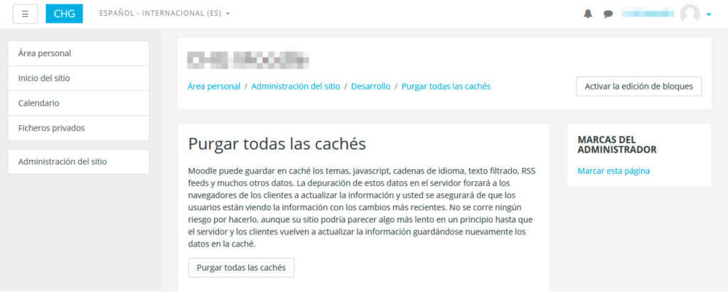 Purgar la caché de una instalación de Moodle.